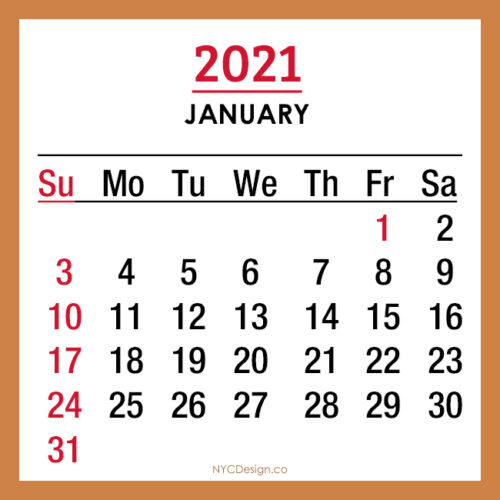 2021 Monthly Calendar, Printable Free – Sunday Start – Blue – NYCDesign ...