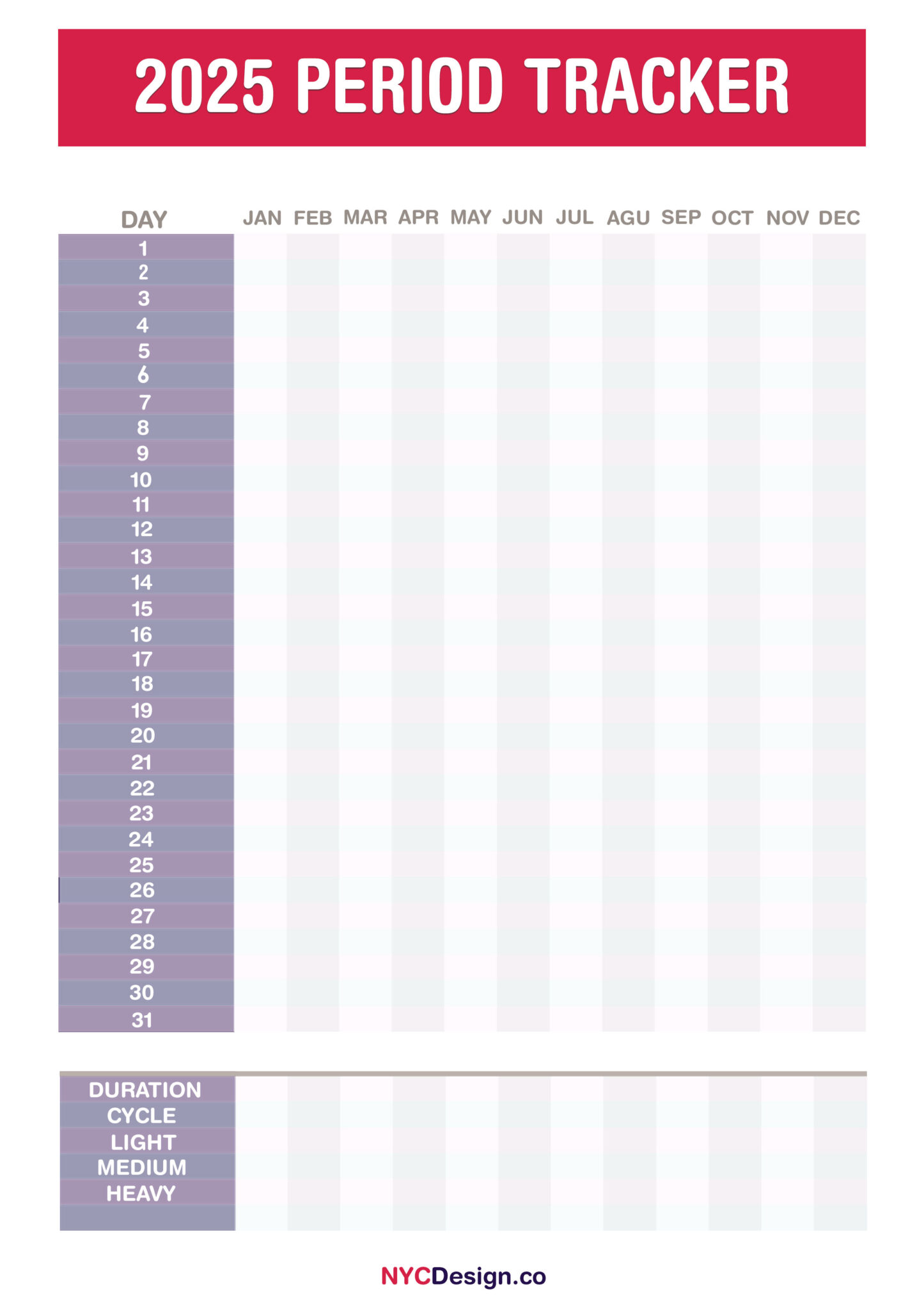 2025 Period Tracker Calendar, Printable, Free Green, Beige, Red