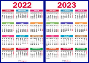 2022 – 2023 Two Year Calendar Printable Free, Colorful, Blue, Green ...