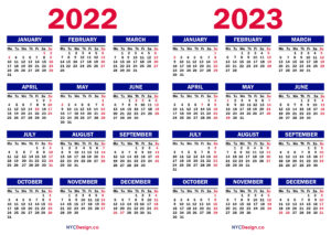 2022 – 2023 Two Year Calendar with UK Holidays, Printable Free ...