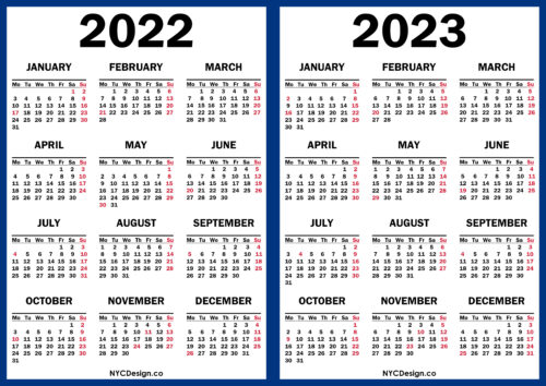 2022 – 2023 Two Year Calendar with US Holidays, Printable Free, Blue ...