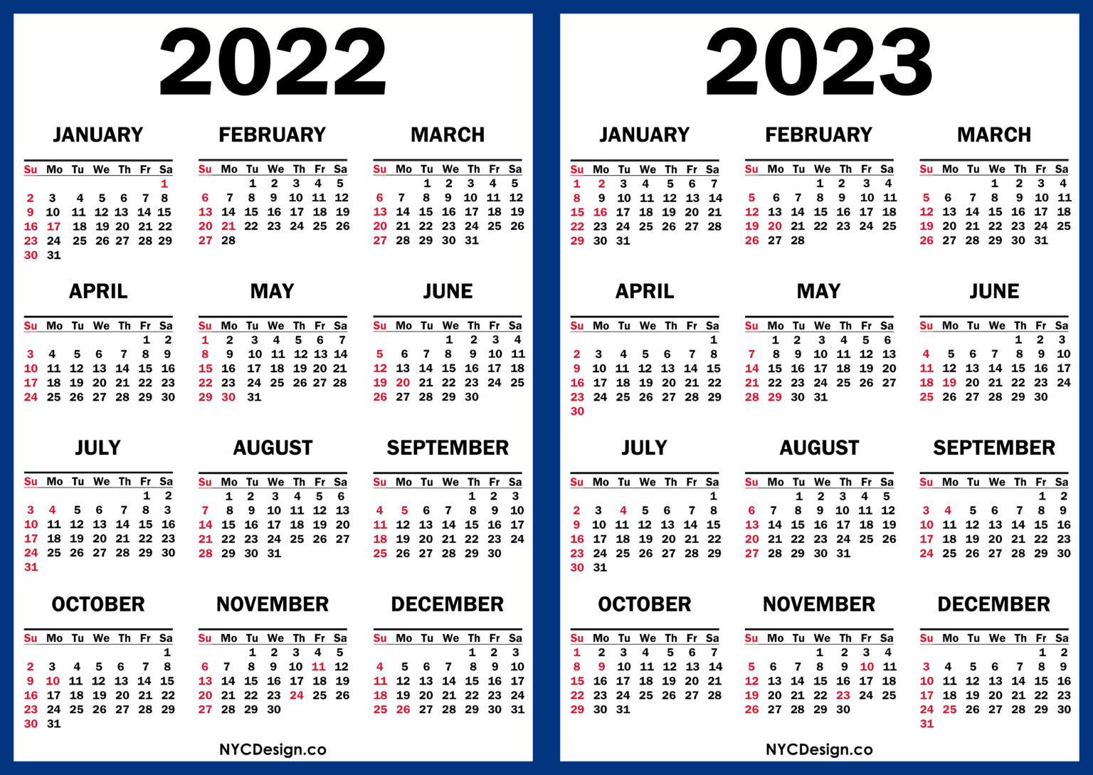 2022 Calendar Printable Free Pdf Colorful Sunday Start Nycdesign Co