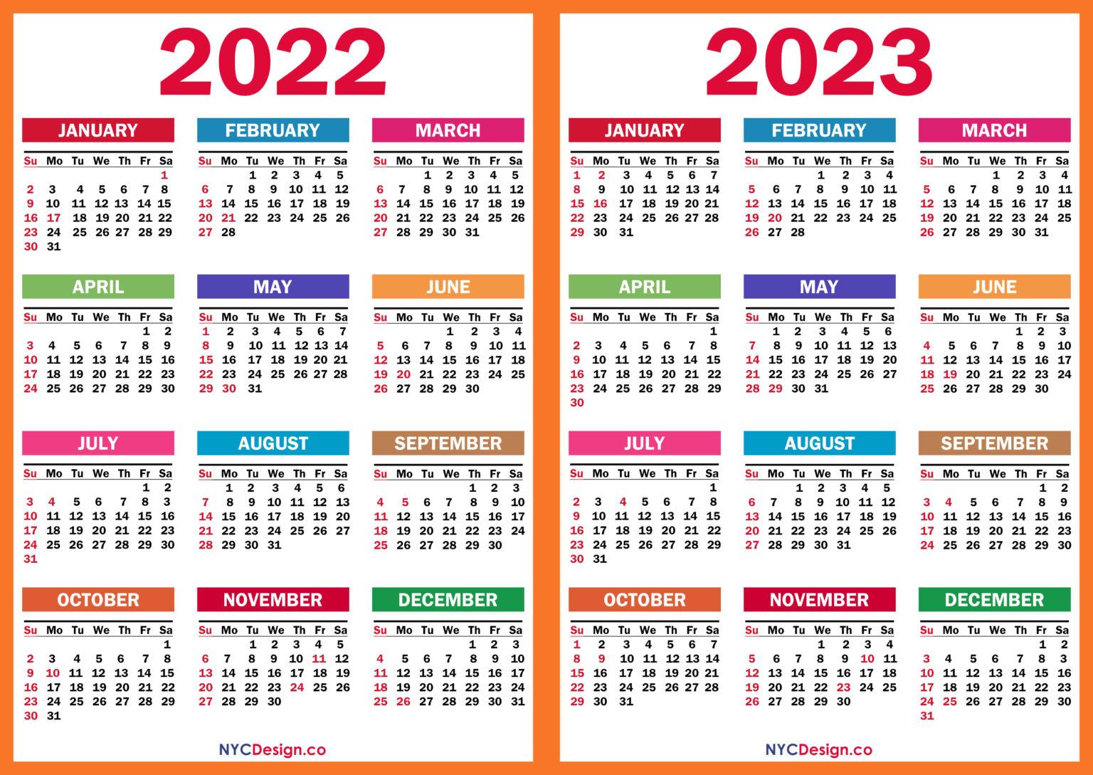 2022 – 2023 Two Year Calendar with US Holidays, Printable Free ...