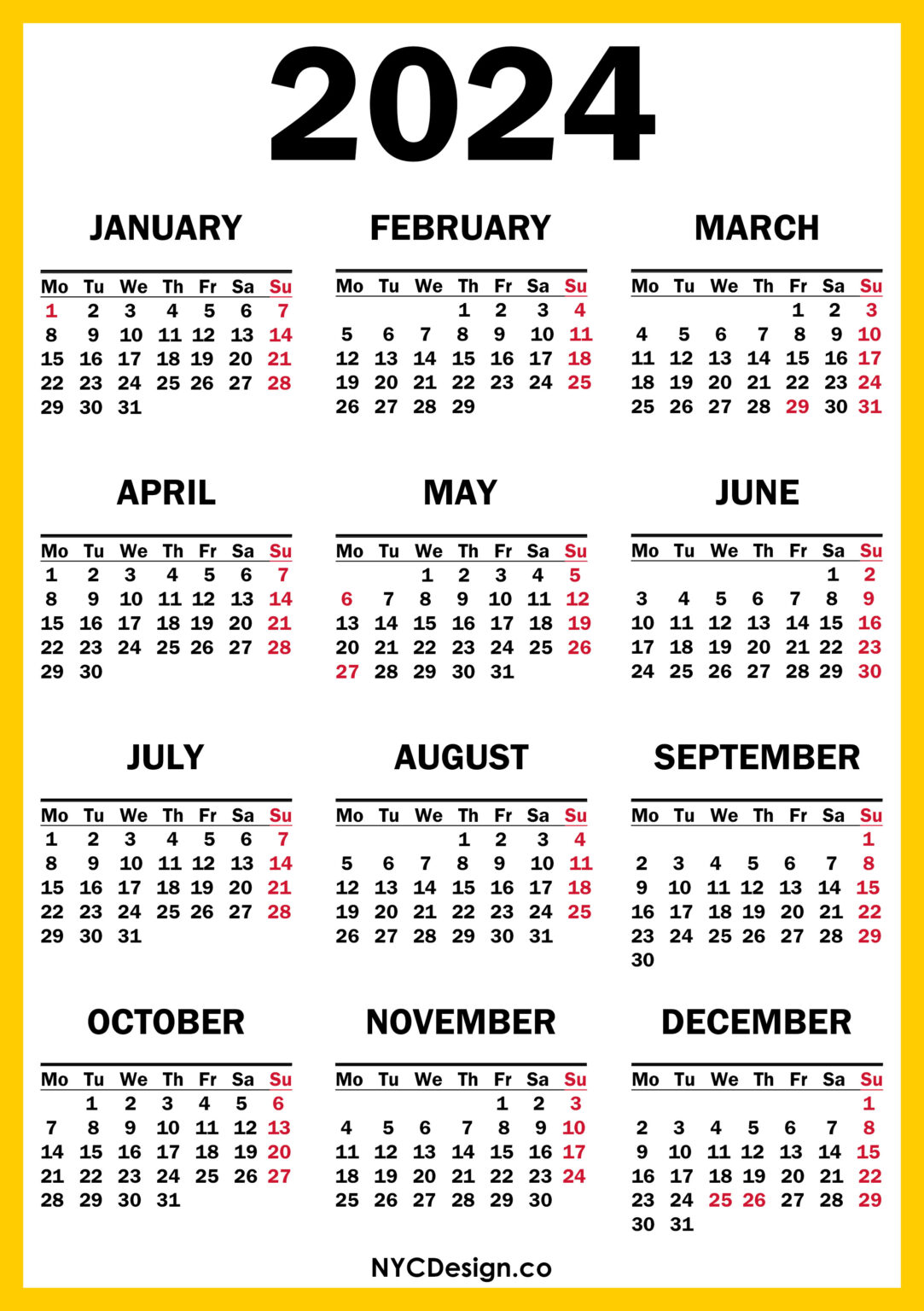2024 Printable Calendar One Page Pdf Free Raven Cathlene