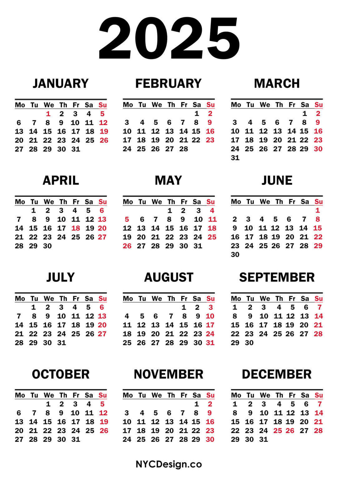 2025 Calendar with UK Holidays, Printable Free, White NYCDesign.co