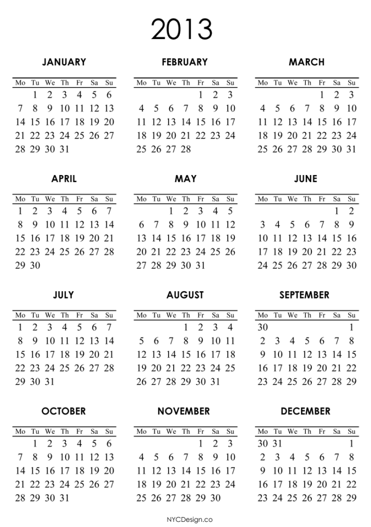 Printable Calendars – NYCDesign.co: Printable Things