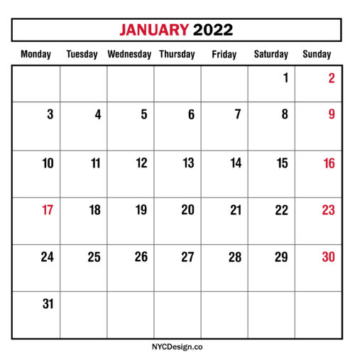 January 2022 Monthly Calendar, Planner with US Holidays, Printable – MS ...