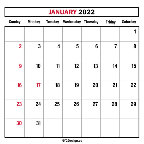 January 2022 Monthly Calendar, Planner with US Holidays, Printable – SS ...