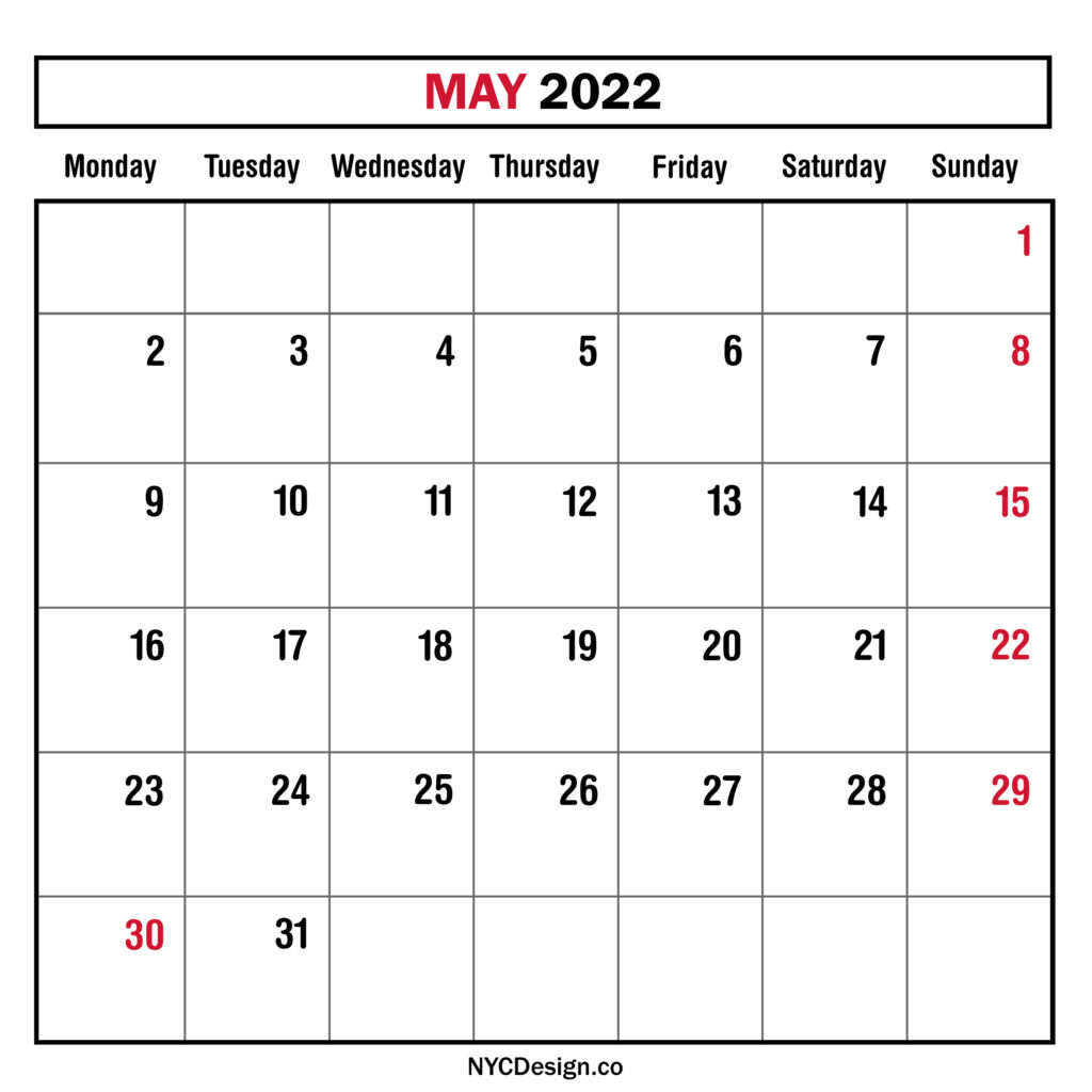 May 2022 Monthly Calendar, Planner with US Holidays, Printable – MS ...